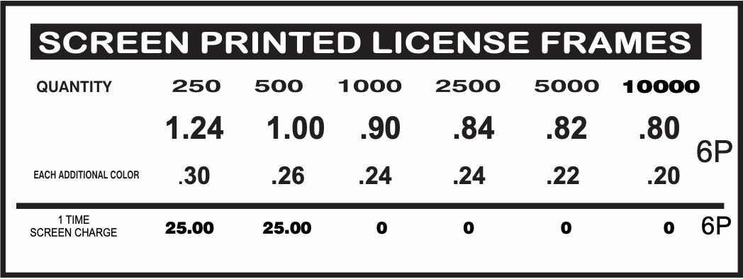 screen print auto frame price