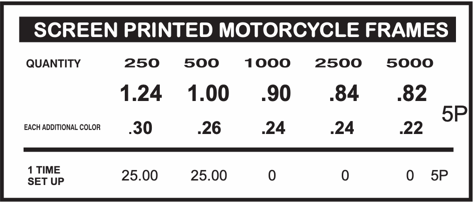 screen print price rates